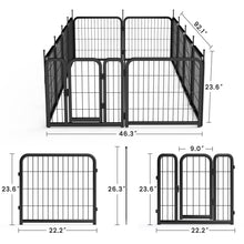 Load image into Gallery viewer, Outdoor 12 piece dog fence, 24 inch portable indoor game fence for small dog pets. Black, 22.2 inches wide x 23.6 inches high.
