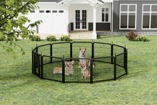 Load image into Gallery viewer, Outdoor 12 piece dog fence, 24 inch portable indoor game fence for small dog pets. Black, 22.2 inches wide x 23.6 inches high.
