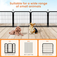 Load image into Gallery viewer, Outdoor 12 piece dog fence, 24 inch portable indoor game fence for small dog pets. Black, 22.2 inches wide x 23.6 inches high.
